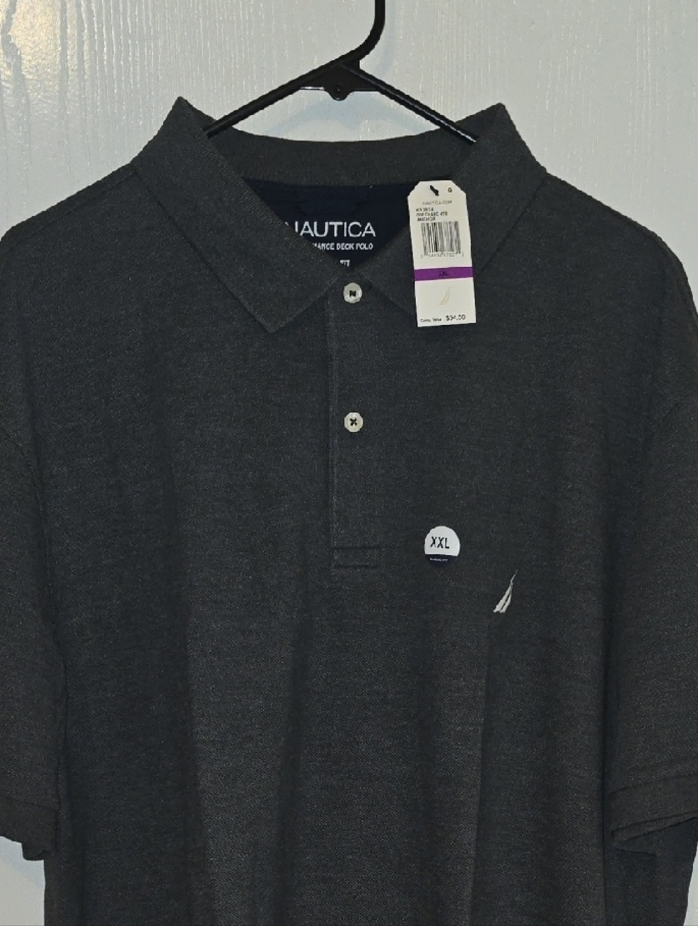 Nautica Mens Charcoal Short-Sleeve Polo
